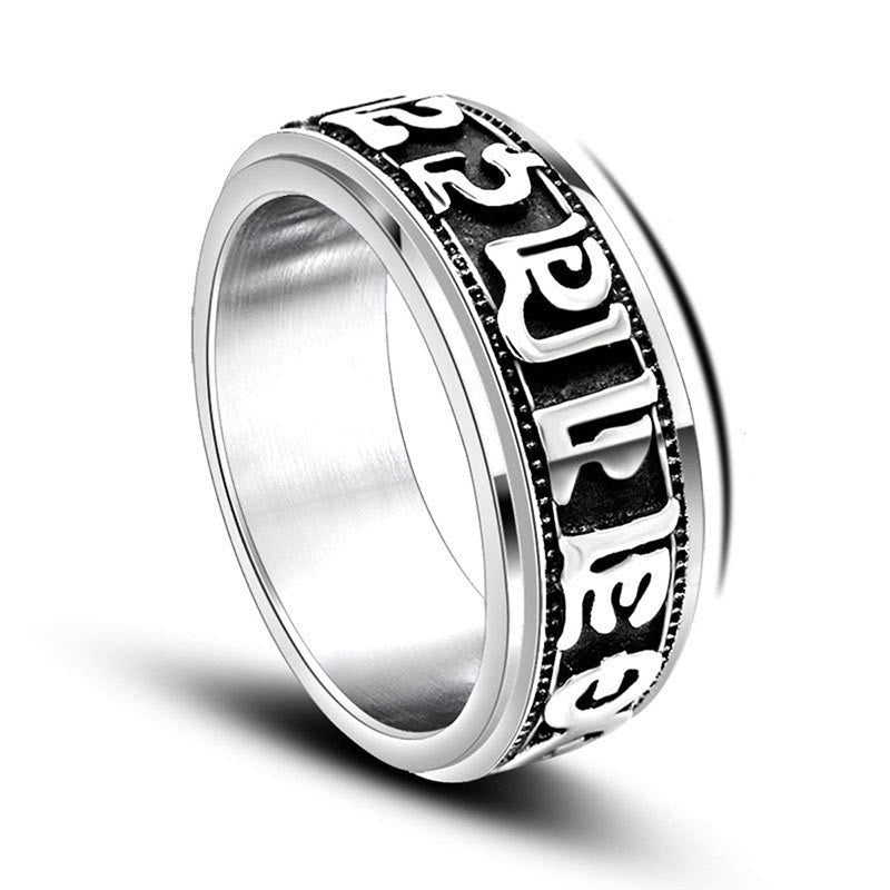 Fortune Jewel Tibetan Om Mani Padme Hum Titanium Steel Spinner Balance Ring