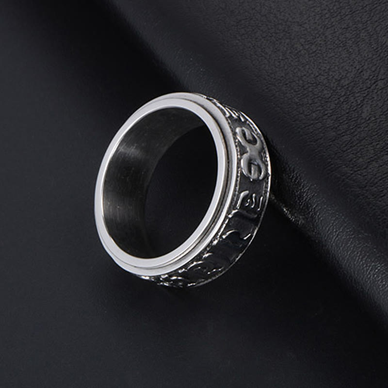 Fortune Jewel Tibetan Om Mani Padme Hum Titanium Steel Spinner Balance Ring