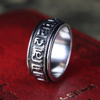 Fortune Jewel Tibetan Om Mani Padme Hum Titanium Steel Spinner Balance Ring
