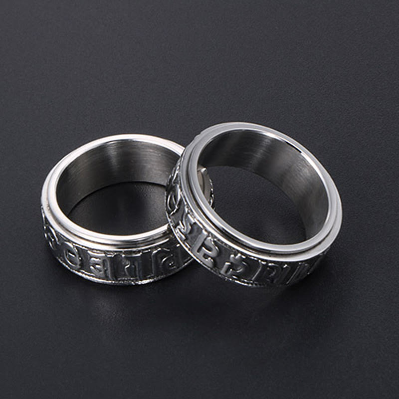 Fortune Jewel Tibetan Om Mani Padme Hum Titanium Steel Spinner Balance Ring