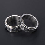 Fortune Jewel Tibetan Om Mani Padme Hum Titanium Steel Spinner Balance Ring