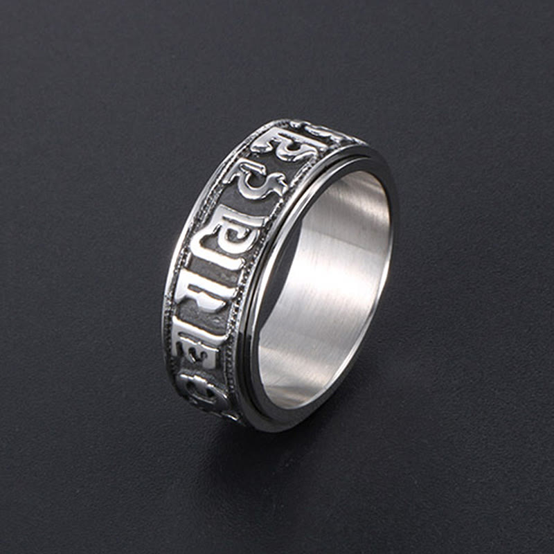 Fortune Jewel Tibetan Om Mani Padme Hum Titanium Steel Spinner Balance Ring