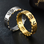 Fortune Jewel Tibetan Hollow Om Mani Padme Hum Titanium Steel Balance Ring