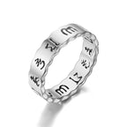 Fortune Jewel Tibetan Hollow Om Mani Padme Hum Titanium Steel Balance Ring