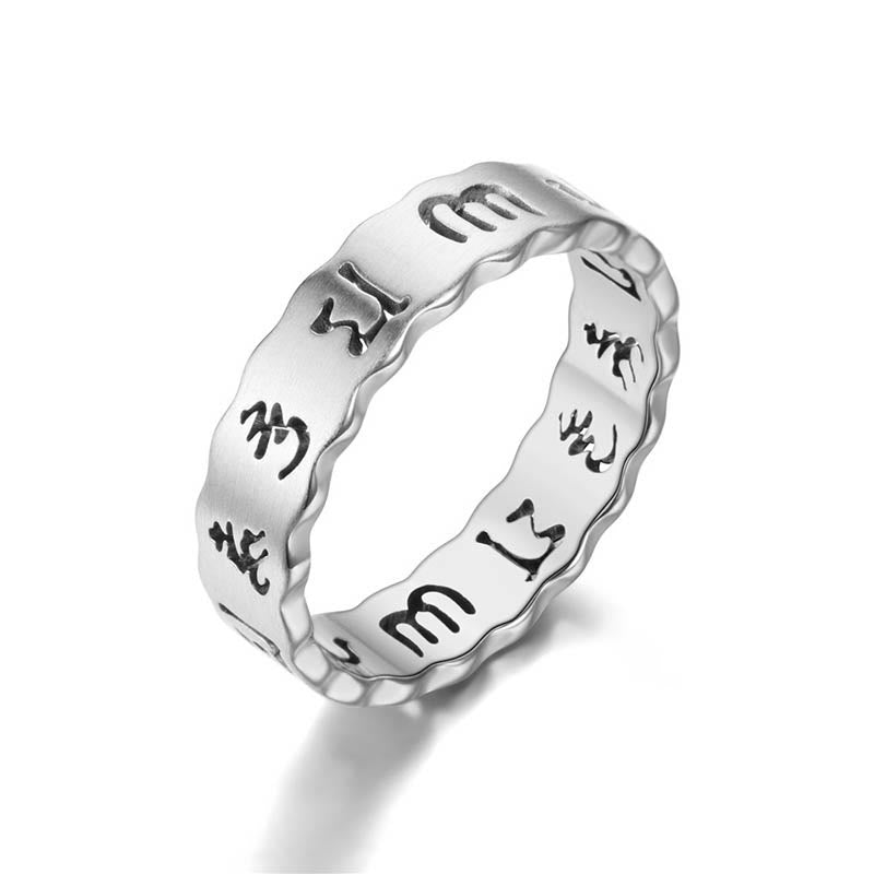Fortune Jewel Tibetan Hollow Om Mani Padme Hum Titanium Steel Balance Ring