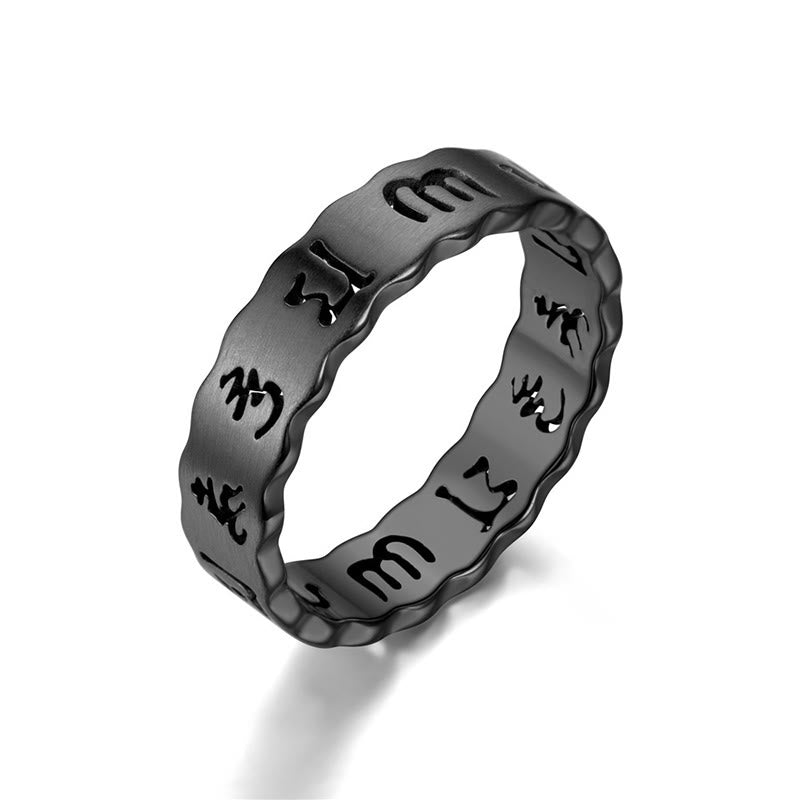 Fortune Jewel Tibetan Hollow Om Mani Padme Hum Titanium Steel Balance Ring