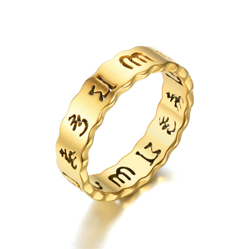 Fortune Jewel Tibetan Hollow Om Mani Padme Hum Titanium Steel Balance Ring