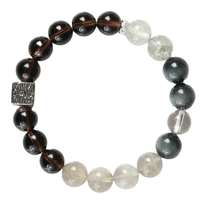 Fortune Jewel Black Obsidian Black Rutilated Quartz Moonstone Cube Strength Bracelet