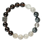 Fortune Jewel Black Obsidian Black Rutilated Quartz Moonstone Cube Strength Bracelet