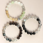 Fortune Jewel Black Obsidian Black Rutilated Quartz Moonstone Cube Strength Bracelet