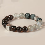 Fortune Jewel Black Obsidian Black Rutilated Quartz Moonstone Cube Strength Bracelet