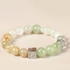 Fortune Jewel Black Obsidian Black Rutilated Quartz Moonstone Cube Strength Bracelet