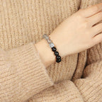 Fortune Jewel Black Obsidian Black Rutilated Quartz Moonstone Cube Strength Bracelet