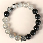Fortune Jewel Black Obsidian Black Rutilated Quartz Moonstone Cube Strength Bracelet