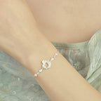 Fortune Jewel Hetian Jade 925 Sterling Silver Cubic Zirconia Pearl Lotus Bracelet