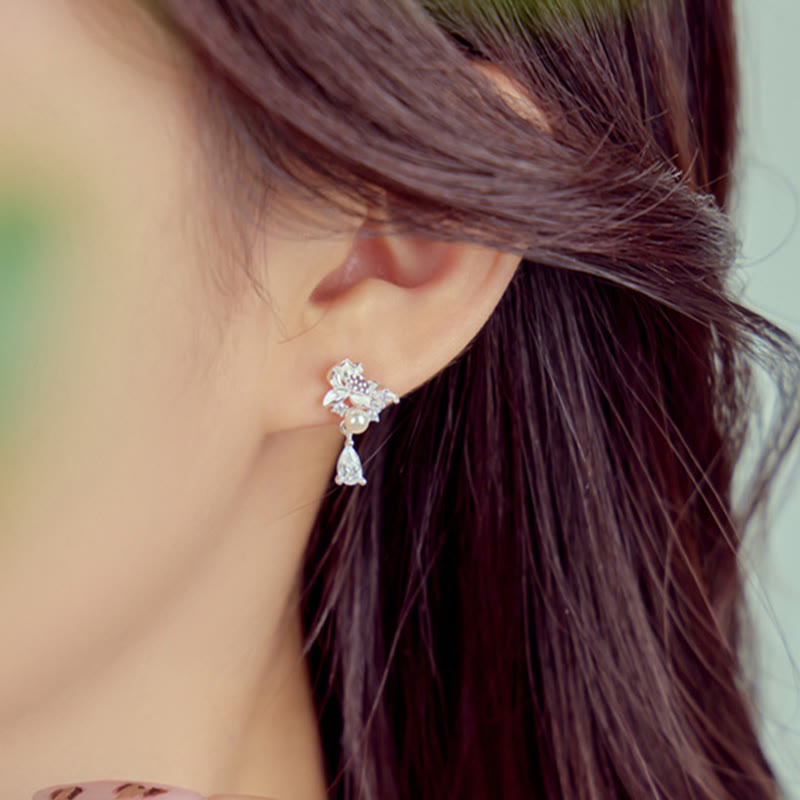 Fortune Jewel Hetian Jade 925 Sterling Silver Cubic Zirconia Pearl Abundance Earrings Fortune Jewel