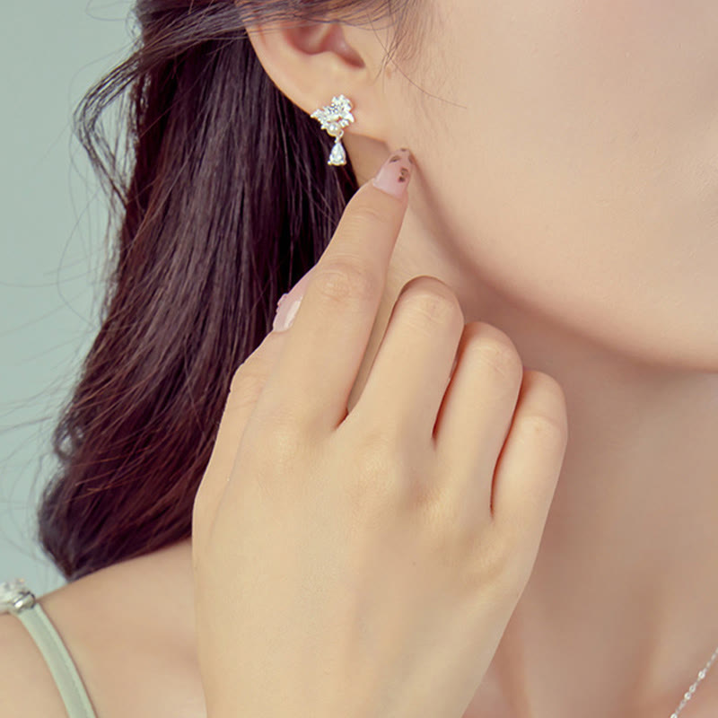 Fortune Jewel Hetian Jade 925 Sterling Silver Cubic Zirconia Pearl Abundance Earrings Fortune Jewel