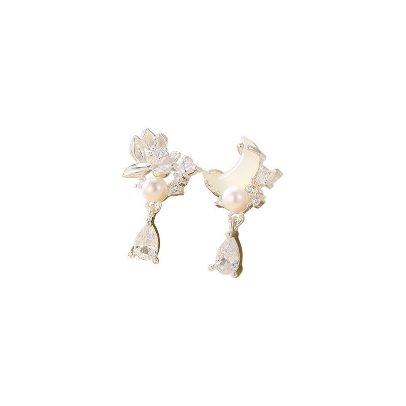 Fortune Jewel Hetian Jade 925 Sterling Silver Cubic Zirconia Pearl Abundance Earrings Fortune Jewel