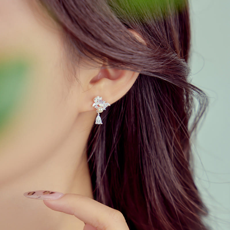Fortune Jewel Hetian Jade 925 Sterling Silver Cubic Zirconia Pearl Abundance Earrings Fortune Jewel