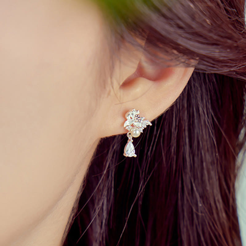 Fortune Jewel Hetian Jade 925 Sterling Silver Cubic Zirconia Pearl Abundance Earrings Fortune Jewel