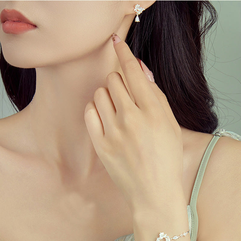 Fortune Jewel Hetian Jade 925 Sterling Silver Cubic Zirconia Pearl Abundance Earrings Fortune Jewel