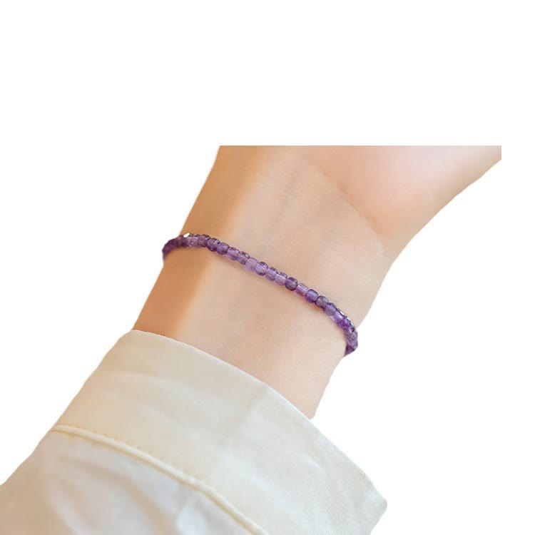 Fortune Jewel 2.5mm Natural Amethyst Ultra-thin Beads 14k Gold Plated Copper Inner Peace Bracelet