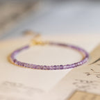 Fortune Jewel 2.5mm Natural Amethyst Ultra-thin Beads 14k Gold Plated Copper Inner Peace Bracelet