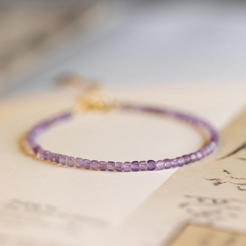 Fortune Jewel 2.5mm Natural Amethyst Ultra-thin Beads 14k Gold Plated Copper Inner Peace Bracelet
