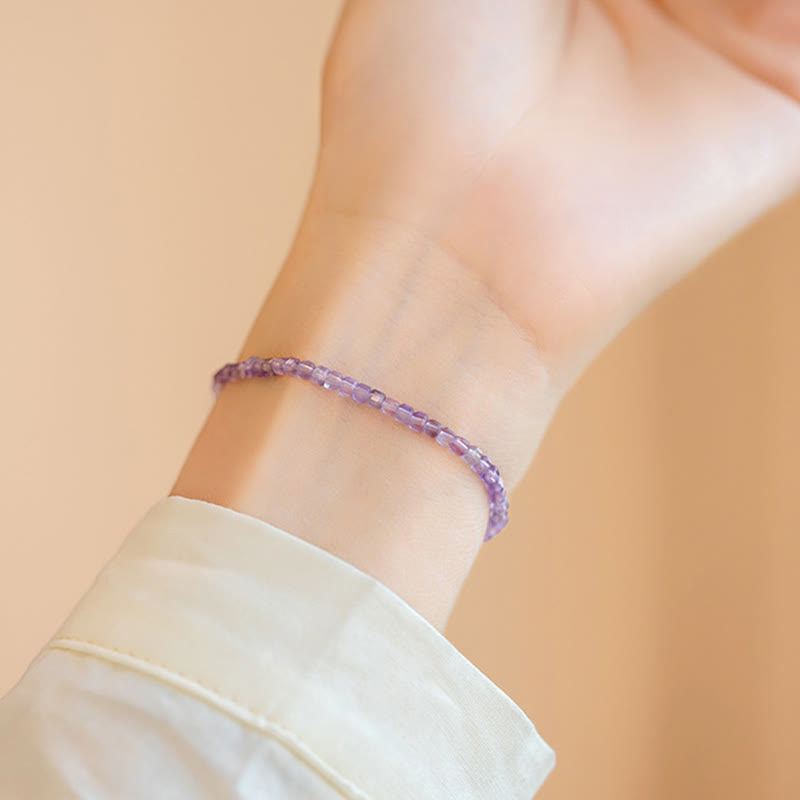 Fortune Jewel 2.5mm Natural Amethyst Ultra-thin Beads 14k Gold Plated Copper Inner Peace Bracelet