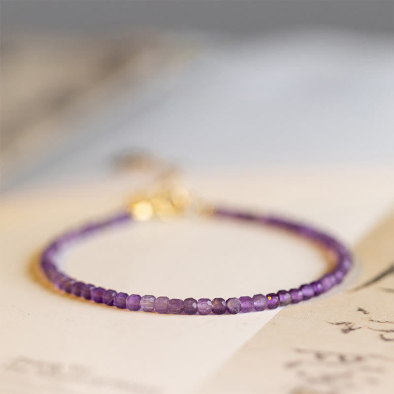 Fortune Jewel 2.5mm Natural Amethyst Ultra-thin Beads 14k Gold Plated Copper Inner Peace Bracelet
