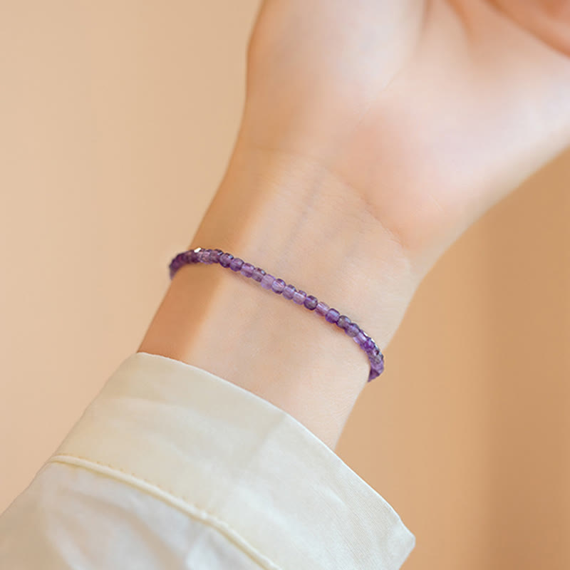 Fortune Jewel 2.5mm Natural Amethyst Ultra-thin Beads 14k Gold Plated Copper Inner Peace Bracelet