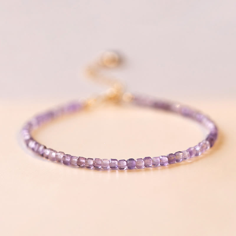 Fortune Jewel 2.5mm Natural Amethyst Ultra-thin Beads 14k Gold Plated Copper Inner Peace Bracelet