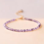 Fortune Jewel 2.5mm Natural Amethyst Ultra-thin Beads 14k Gold Plated Copper Inner Peace Bracelet