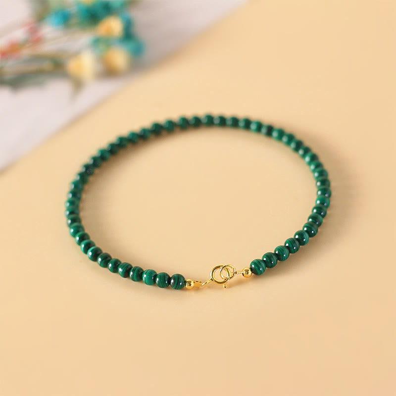 Fortune Jewel 4mm Natural Malachite Beads 14k Gold Plated Copper Anti-anxiety Bracelet