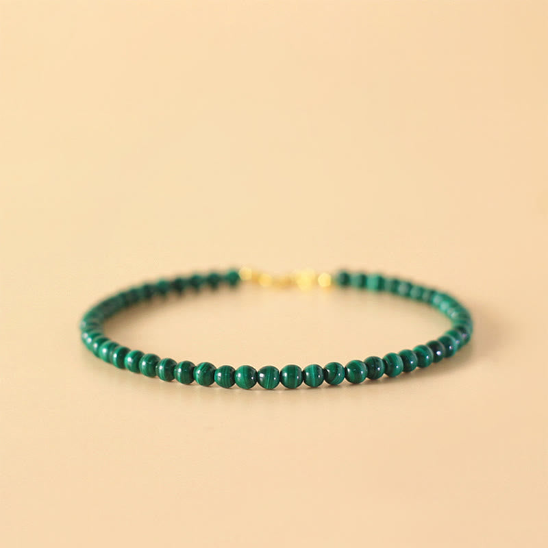 Fortune Jewel 4mm Natural Malachite Beads 14k Gold Plated Copper Anti-anxiety Bracelet