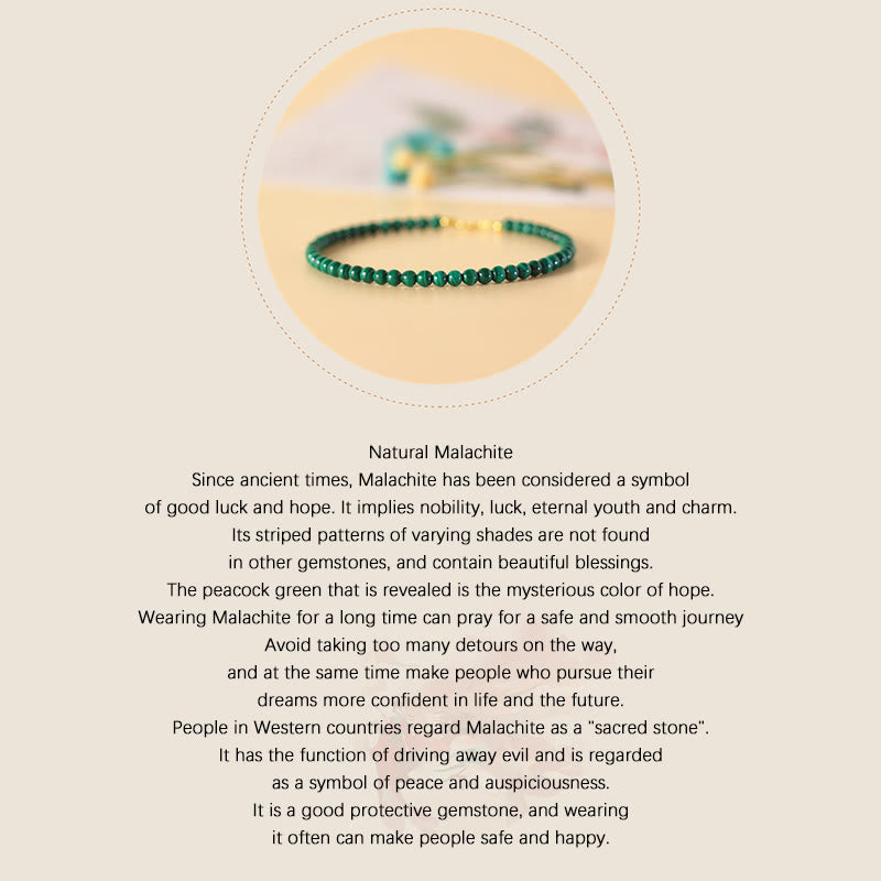 Fortune Jewel 4mm Natural Malachite Beads 14k Gold Plated Copper Anti-anxiety Bracelet