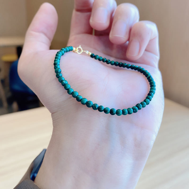 Fortune Jewel 4mm Natural Malachite Beads 14k Gold Plated Copper Anti-anxiety Bracelet