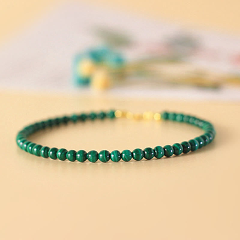 Fortune Jewel 4mm Natural Malachite Beads 14k Gold Plated Copper Anti-anxiety Bracelet