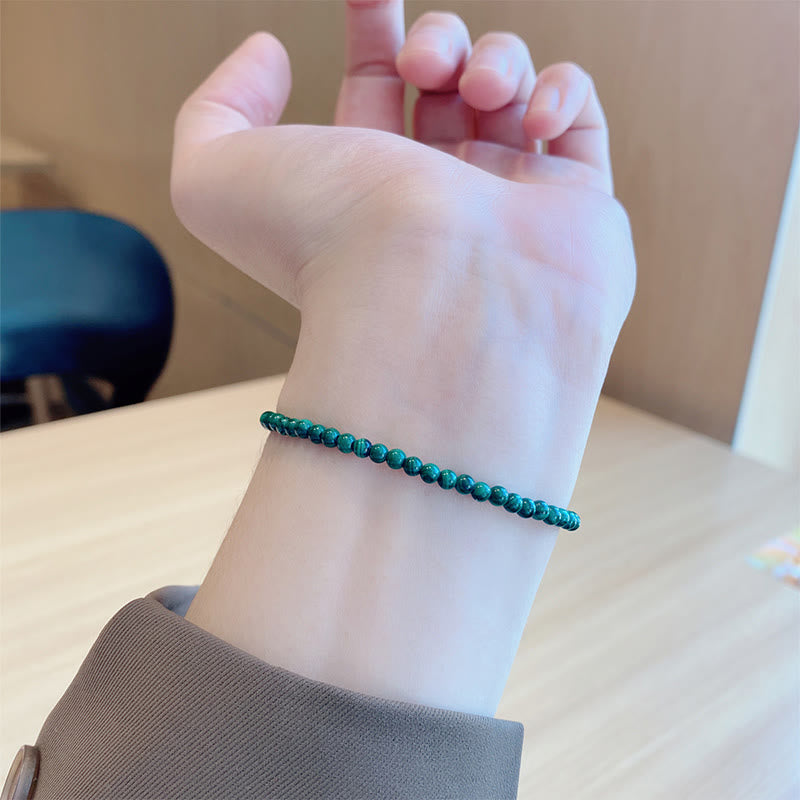 Fortune Jewel 4mm Natural Malachite Beads 14k Gold Plated Copper Anti-anxiety Bracelet