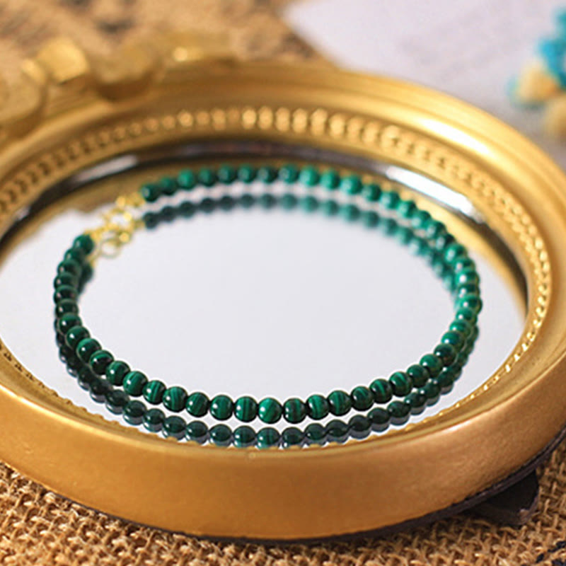Fortune Jewel 4mm Natural Malachite Beads 14k Gold Plated Copper Anti-anxiety Bracelet