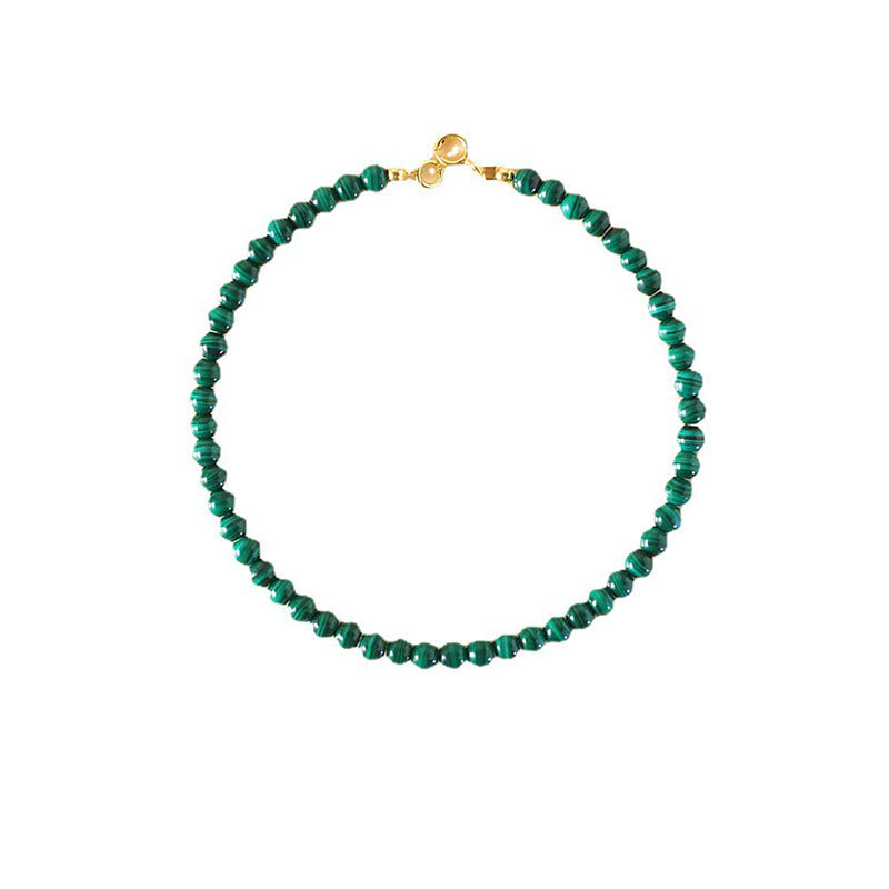 Fortune Jewel 4mm Natural Malachite Beads 14k Gold Plated Copper Anti-anxiety Bracelet