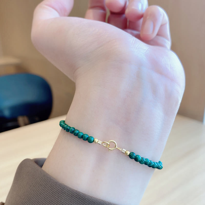 Fortune Jewel 4mm Natural Malachite Beads 14k Gold Plated Copper Anti-anxiety Bracelet