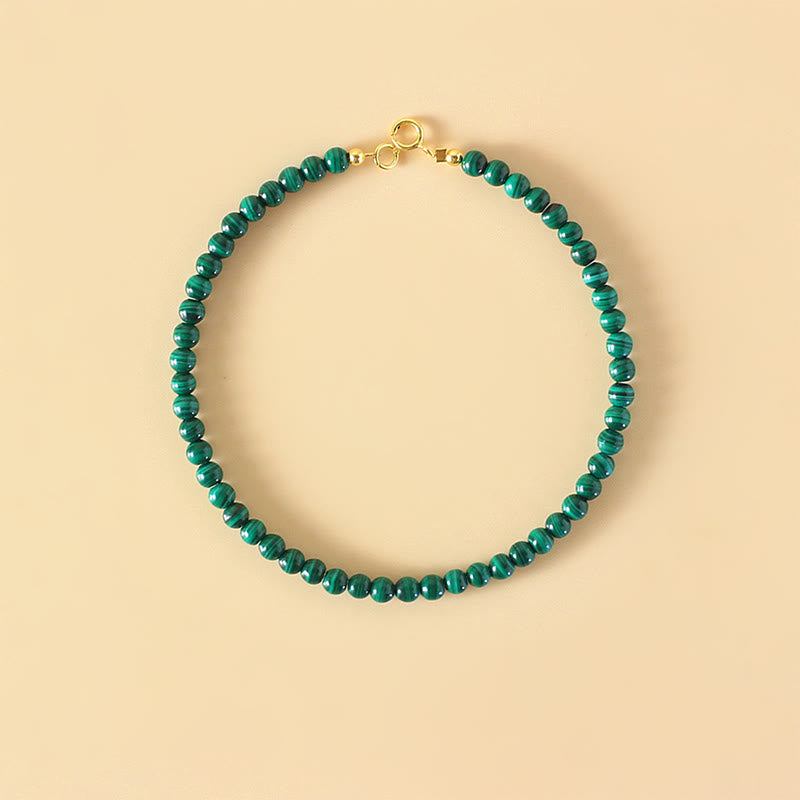 Fortune Jewel 4mm Natural Malachite Beads 14k Gold Plated Copper Anti-anxiety Bracelet