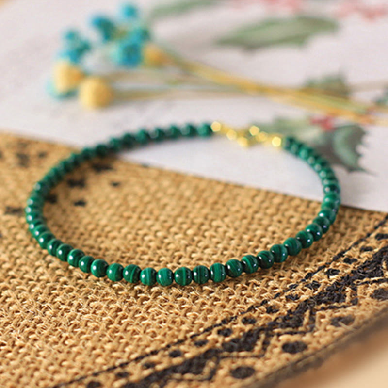 Fortune Jewel 4mm Natural Malachite Beads 14k Gold Plated Copper Anti-anxiety Bracelet