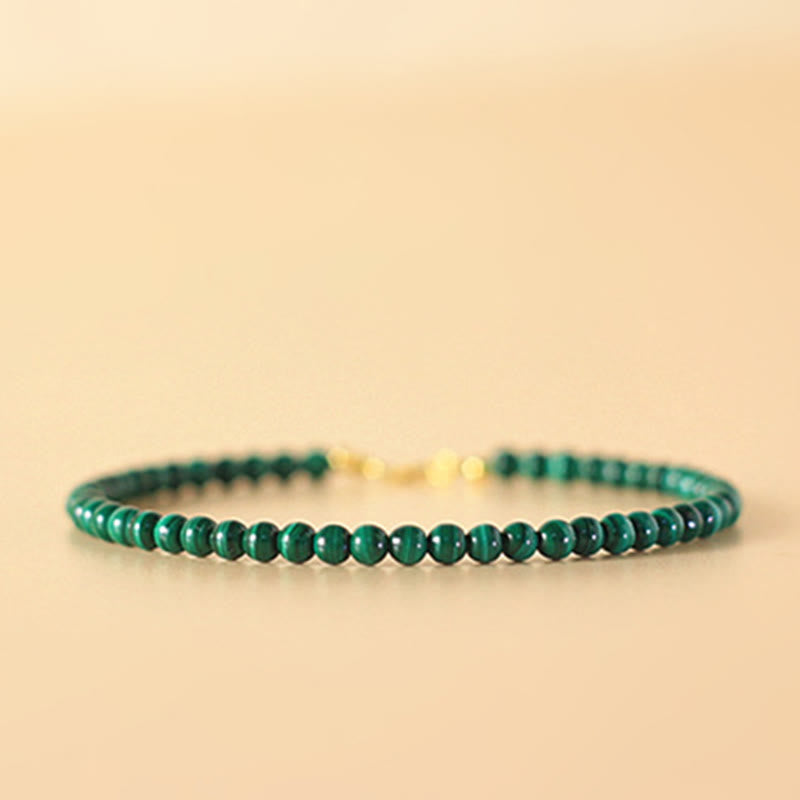 Fortune Jewel 4mm Natural Malachite Beads 14k Gold Plated Copper Anti-anxiety Bracelet