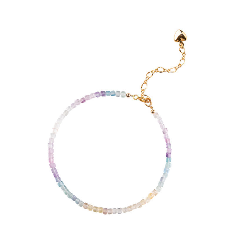 Fortune Jewel 2.5mm Fluorite Ultra-thin Beads 14k Gold Plated Copper Heart Power Bracelet