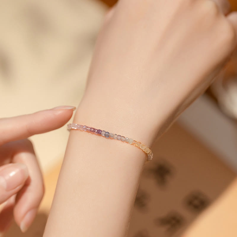 Fortune Jewel 2.5mm Fluorite Ultra-thin Beads 14k Gold Plated Copper Heart Power Bracelet