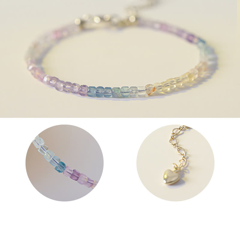 Fortune Jewel 2.5mm Fluorite Ultra-thin Beads 14k Gold Plated Copper Heart Power Bracelet