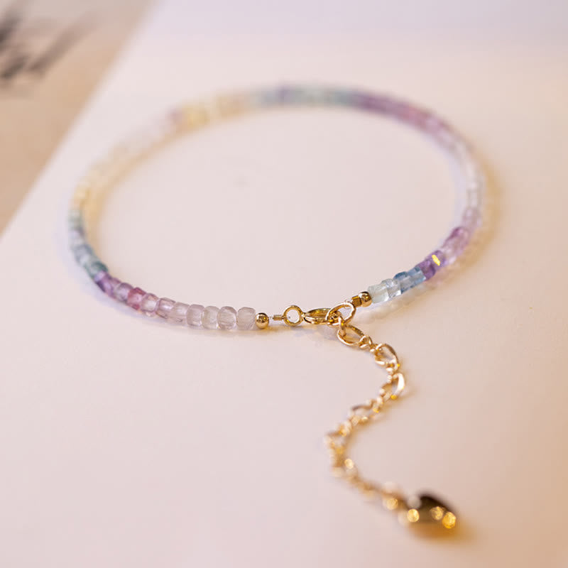 Fortune Jewel 2.5mm Fluorite Ultra-thin Beads 14k Gold Plated Copper Heart Power Bracelet