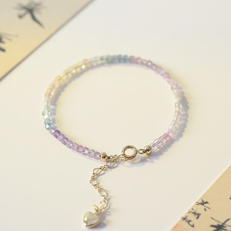 Fortune Jewel 2.5mm Fluorite Ultra-thin Beads 14k Gold Plated Copper Heart Power Bracelet